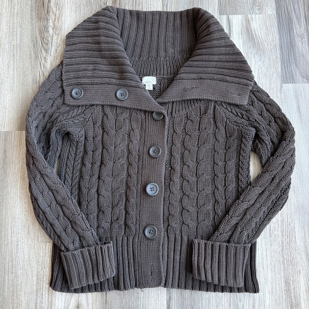 Vintage Y2K Caslon Brown Chunky Knit Sweater Size M 2000s Button Cardigan